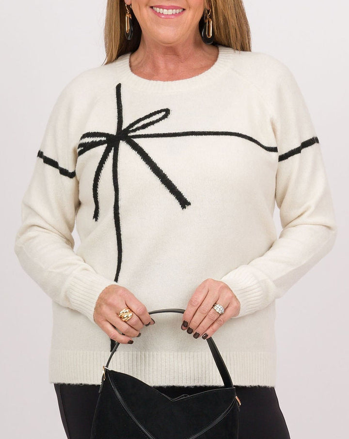 White Sweater with Black Bow