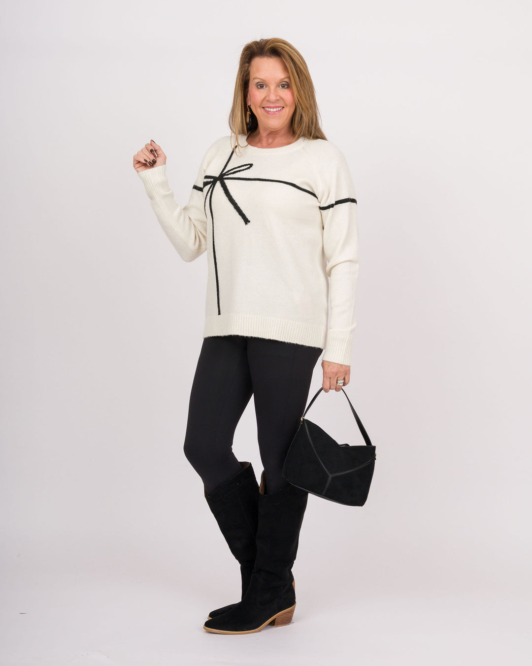 White Sweater with Black Bow