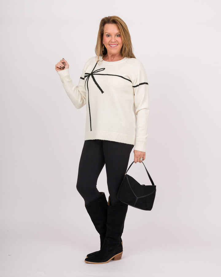White Sweater with Black Bow