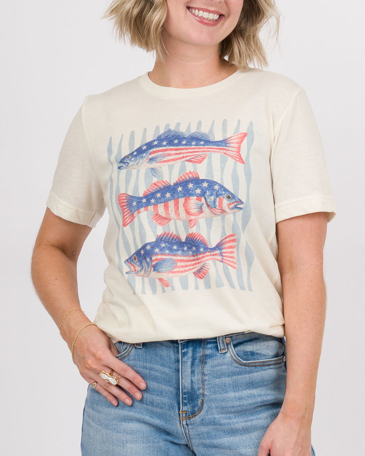 Preppy Fish Flag Patriotic Tee