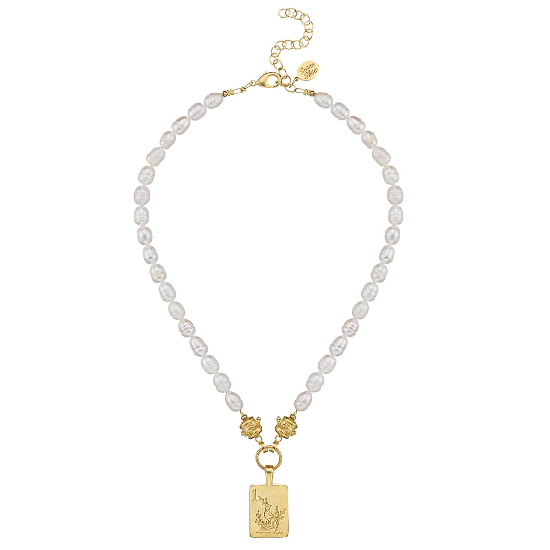 Susan Shaw Bird Bam Mahjong Pearl Necklace