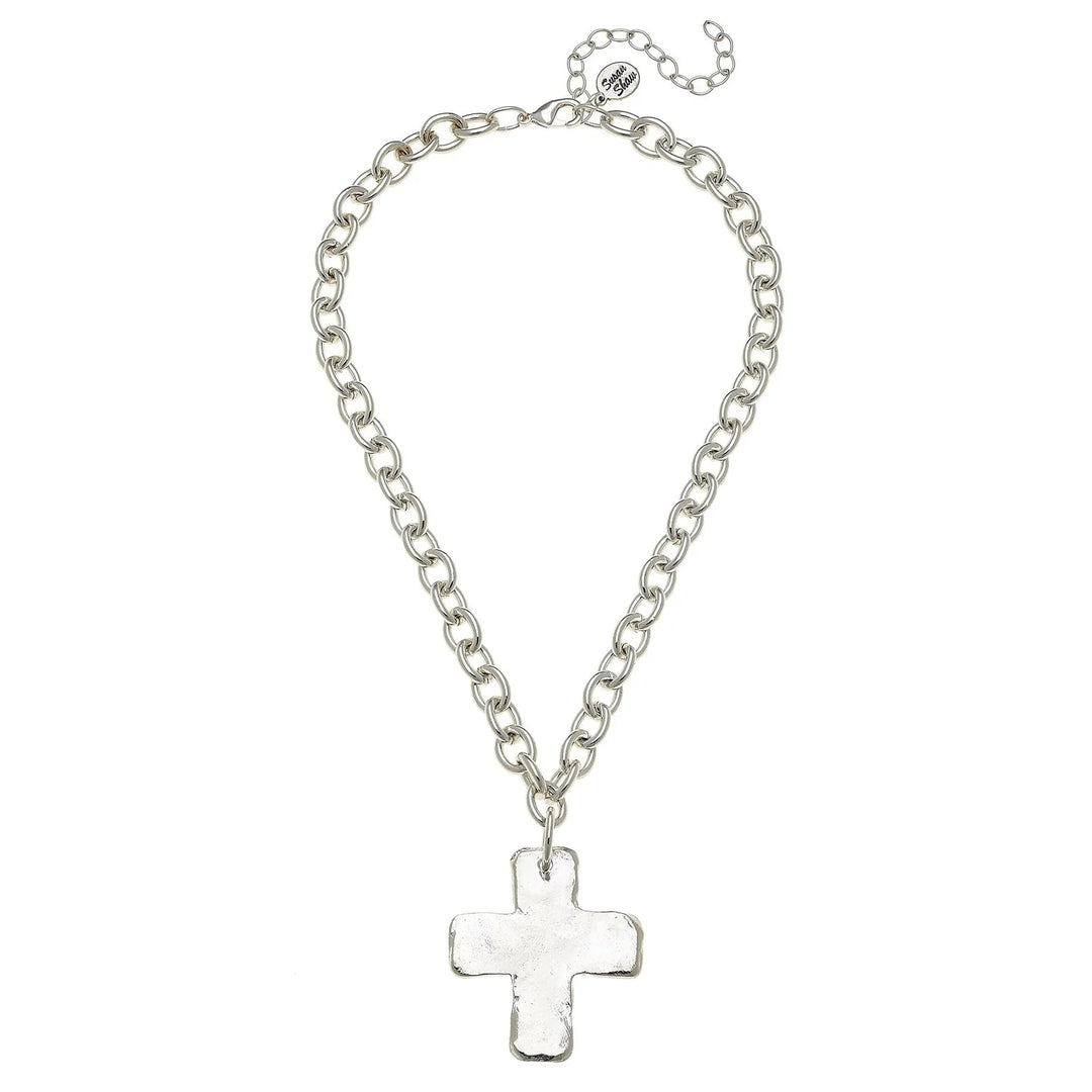 Susan Shaw Solid Cross Necklace - Silver