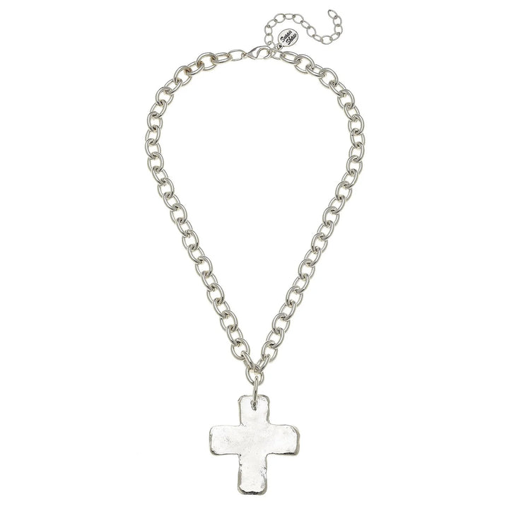 Susan Shaw Solid Cross Necklace - Silver