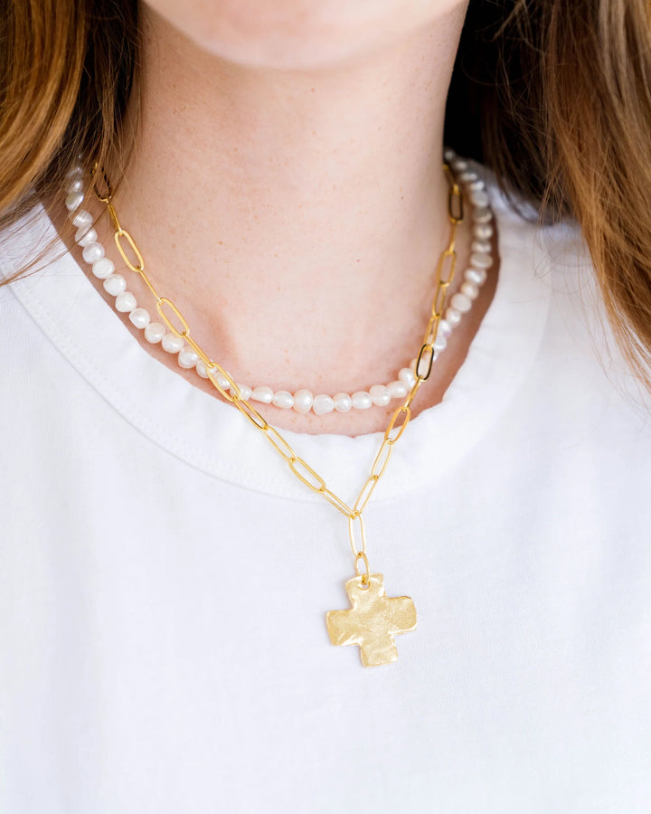 Susan Shaw Piper Paperclip Necklace with Gold Cross