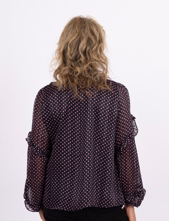 Black + Hot Pink Polka Dot Blouse