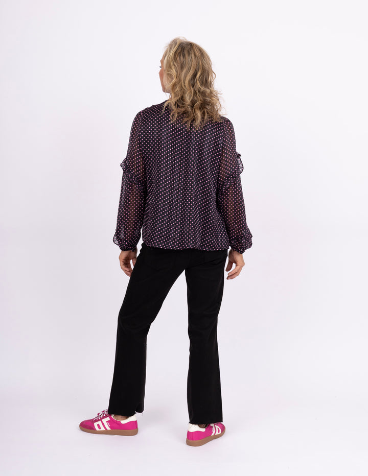Black + Hot Pink Polka Dot Blouse