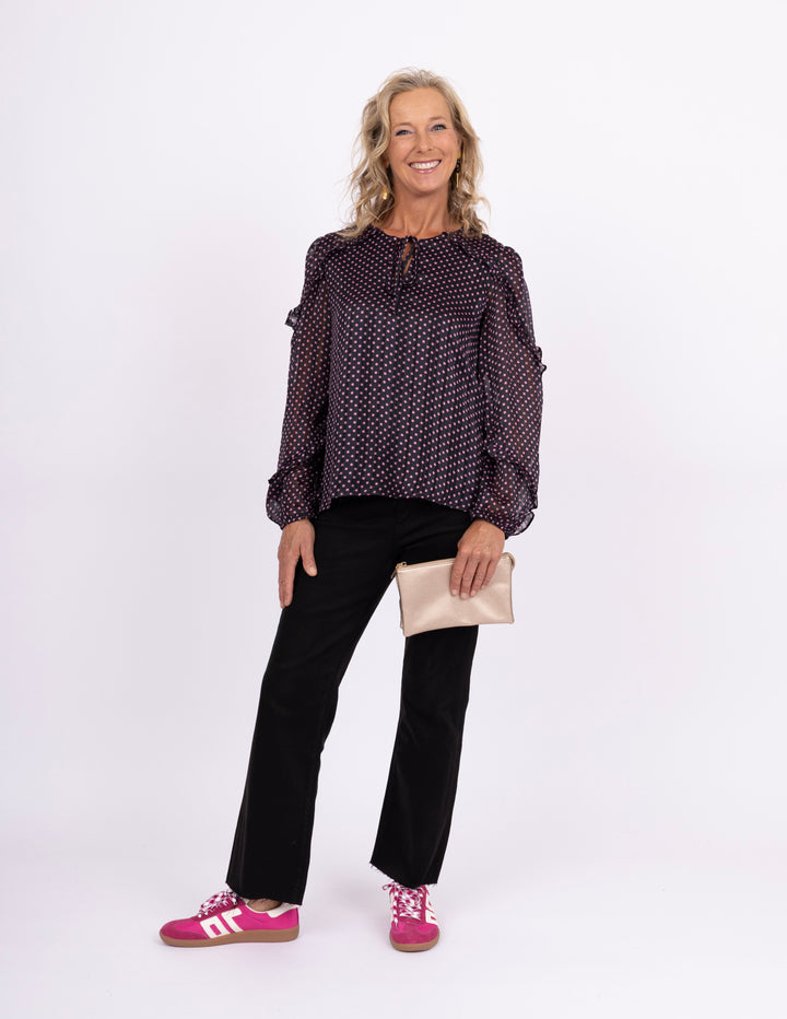 Black + Hot Pink Polka Dot Blouse