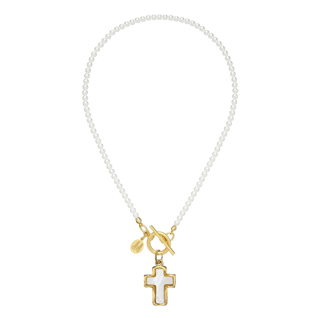 Susan Shaw Small Mother of Pearl Cross Katie Necklace
