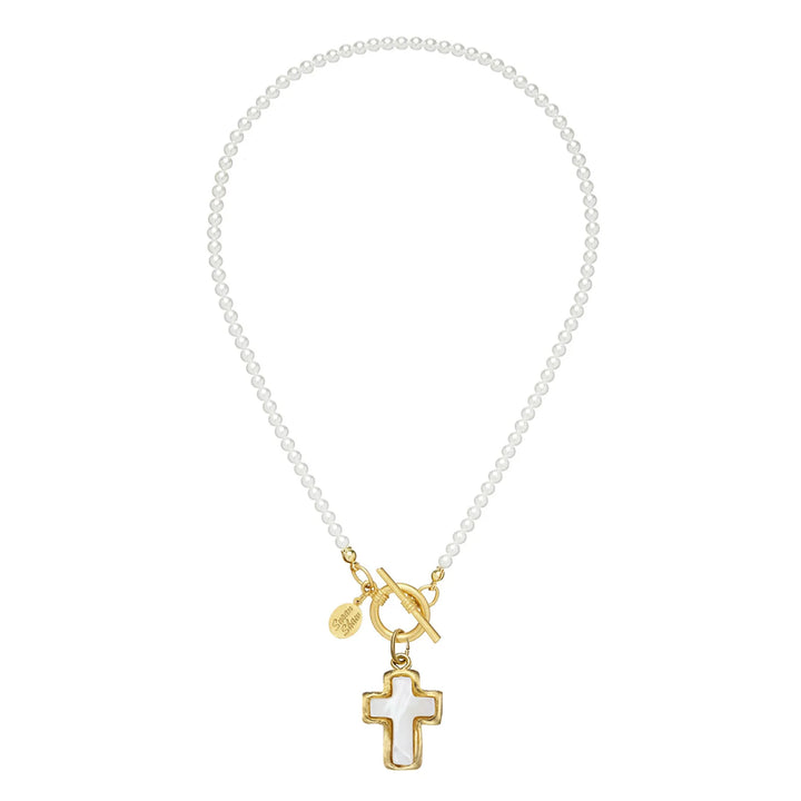 Susan Shaw Small Mother of Pearl Cross Katie Necklace