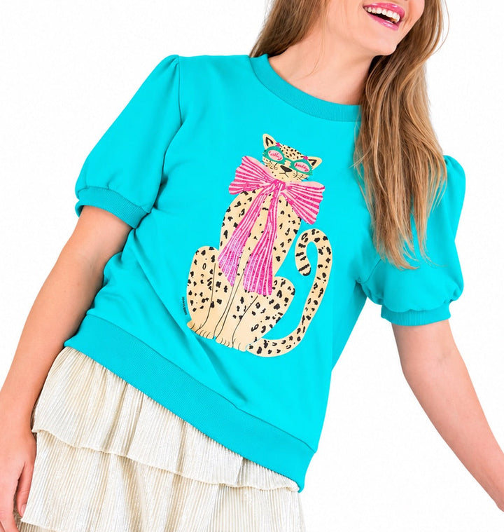 Mint Glitter Cheetah Top