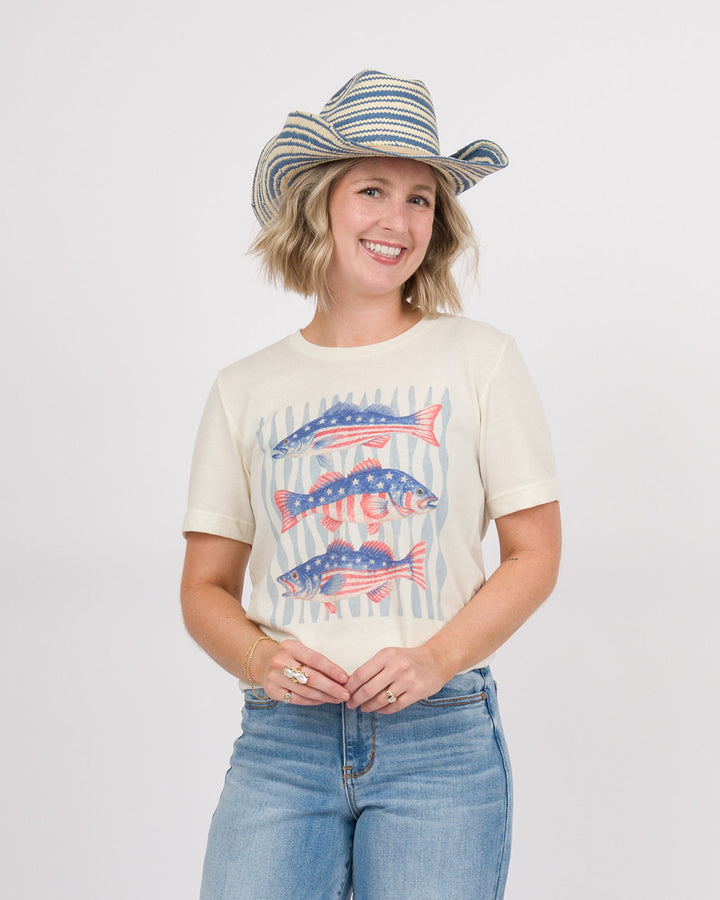 Preppy Fish Flag Patriotic Tee