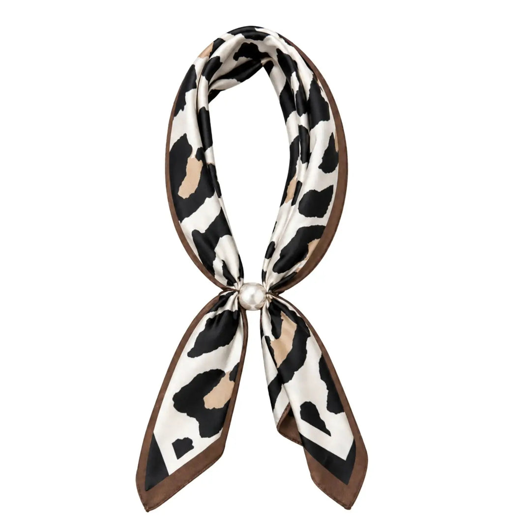 Magnetic Pearl Scarf - White Black and Brown