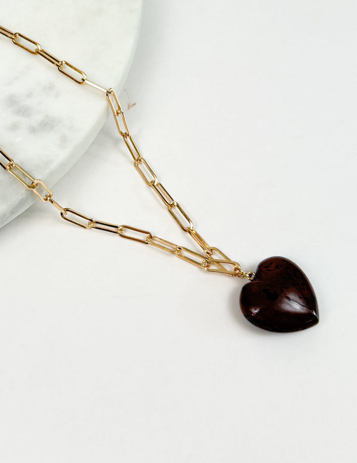 Gold Necklace with Brown Heart