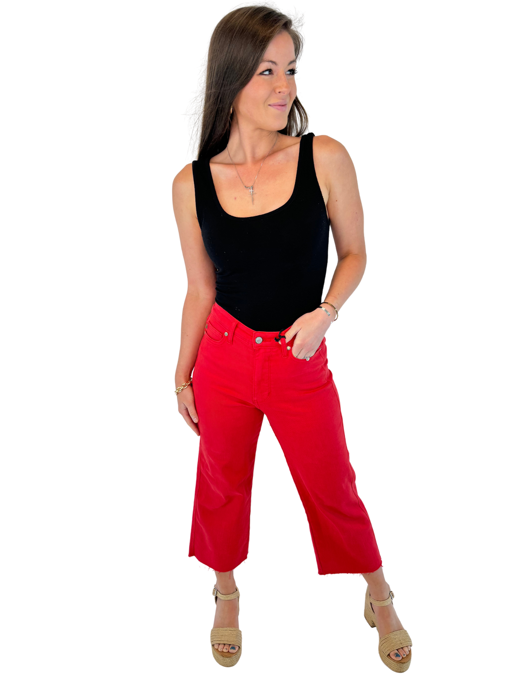 Judy Blue High Waist Crop Jeans-Red