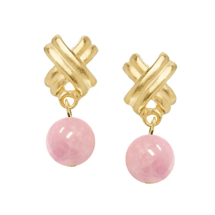 Susan Shaw Mini X Drop Earrings - Pink Jasper