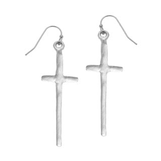 Susan Shaw Tall Cross Earrings - Silver
