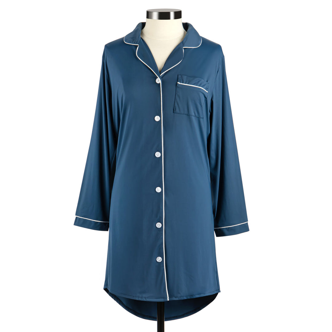 Long Sleeve Cooling Night Shirt - Navy