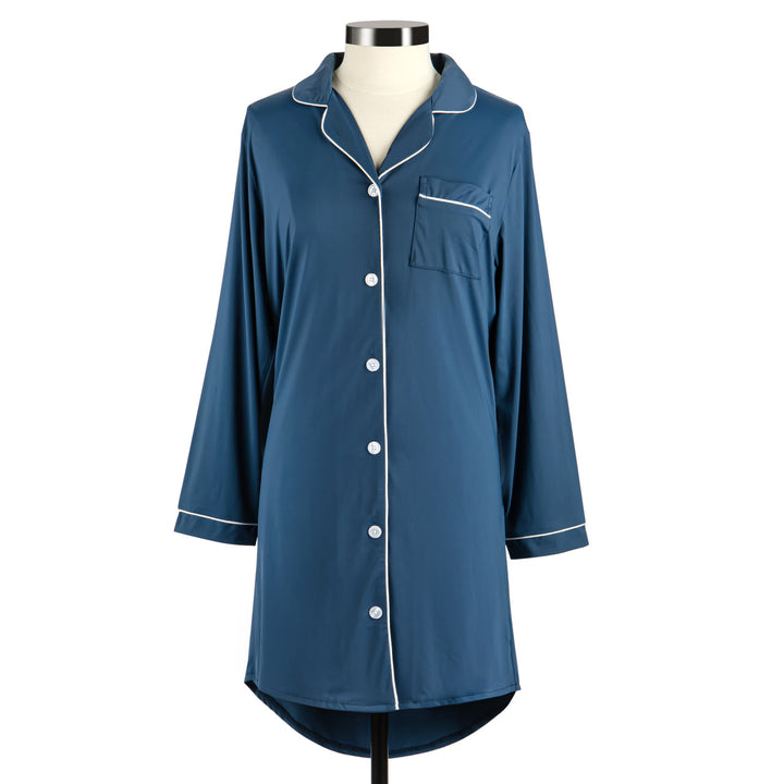 Long Sleeve Cooling Night Shirt - Navy