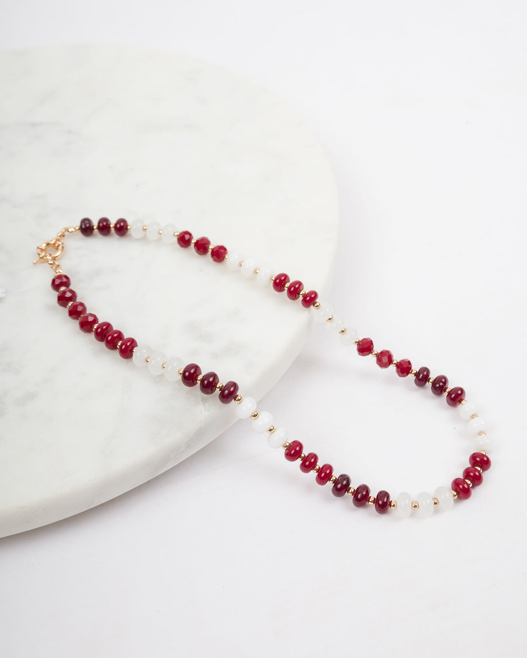 Beaded Necklace - Maroon and White