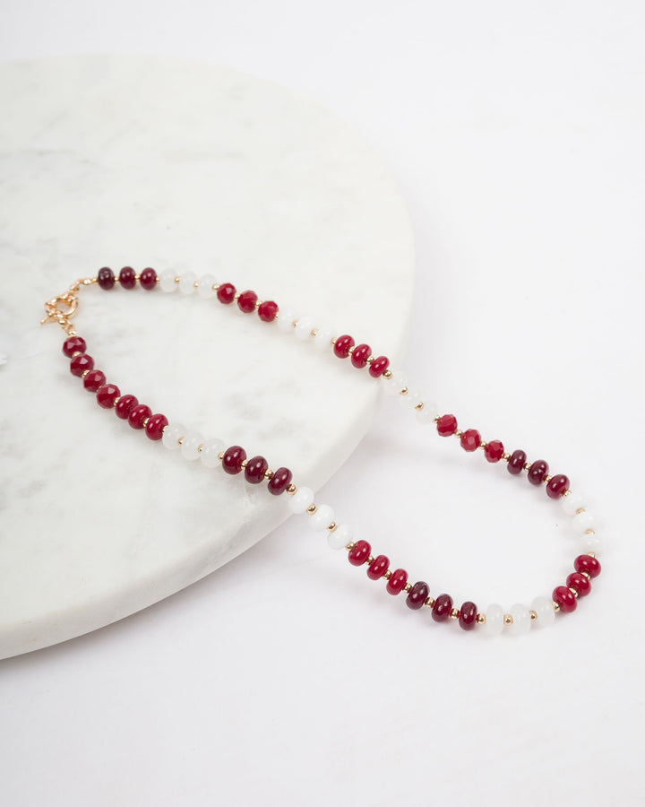 Beaded Necklace - Maroon and White