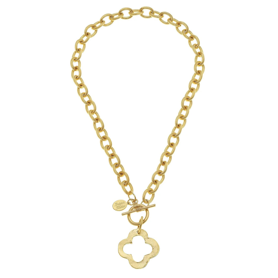 Susan Shaw Open Clover Toggle Necklace - Gold