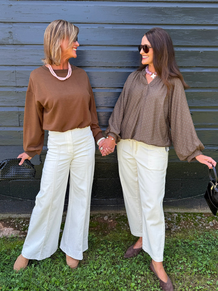 Aspen Luxe Knit Bubble Top - Cocoa Powder