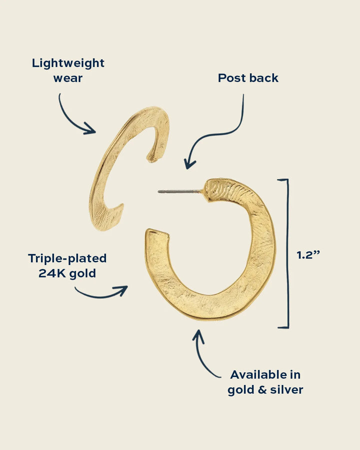 Susan Shaw Hammered Hoop Earrings - Small - Gold