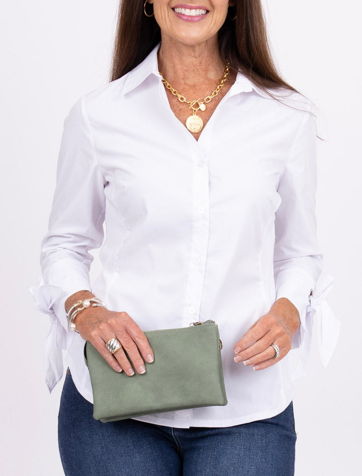 Monroe Bow Cuffed Top - White