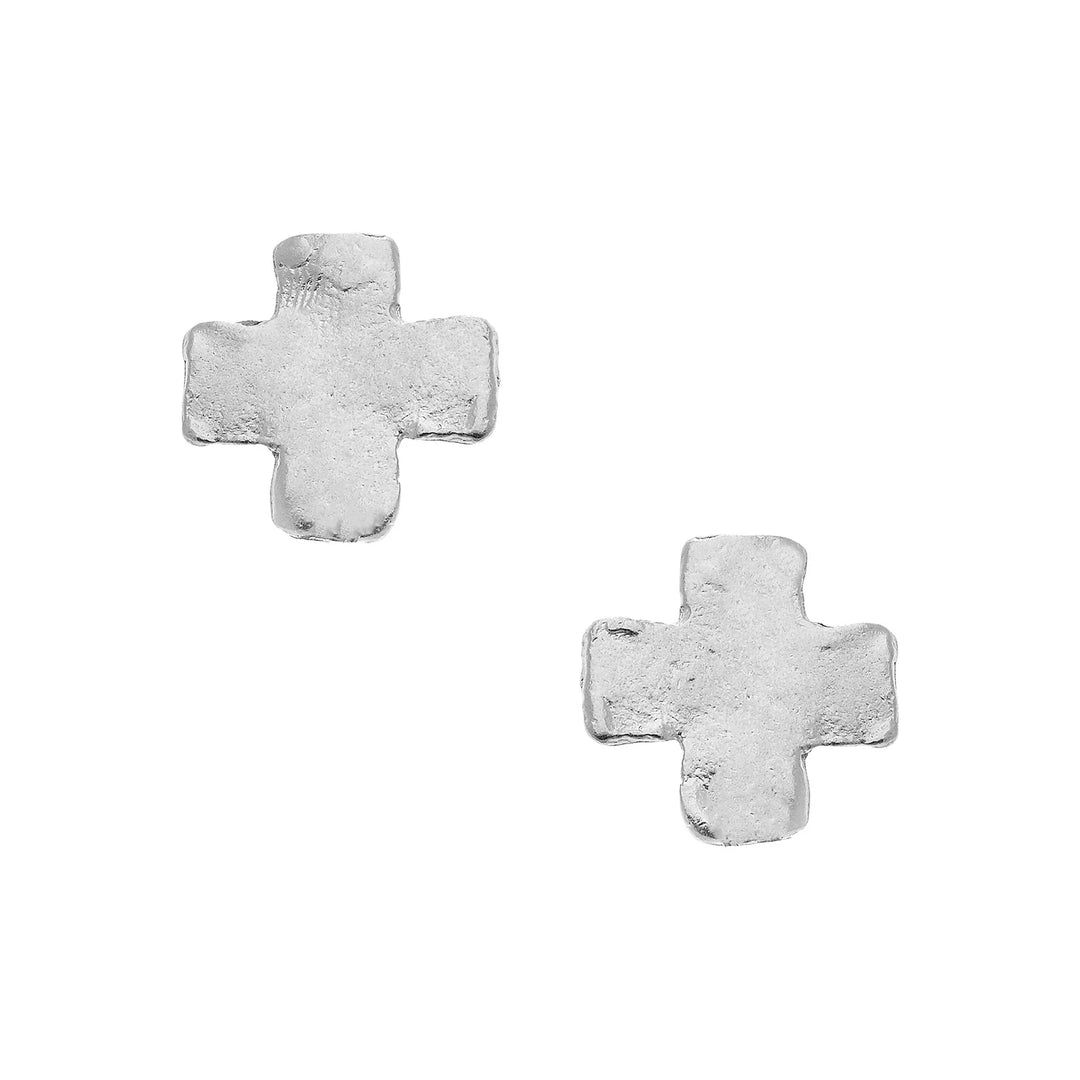 Susan Shaw Mini Square Cross Studs - Silver