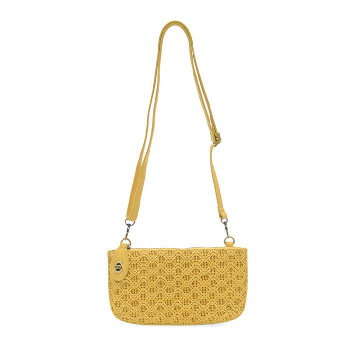 Joy Susan Yellow Lattice Woven Mini Crossbody Wristlet Clutch