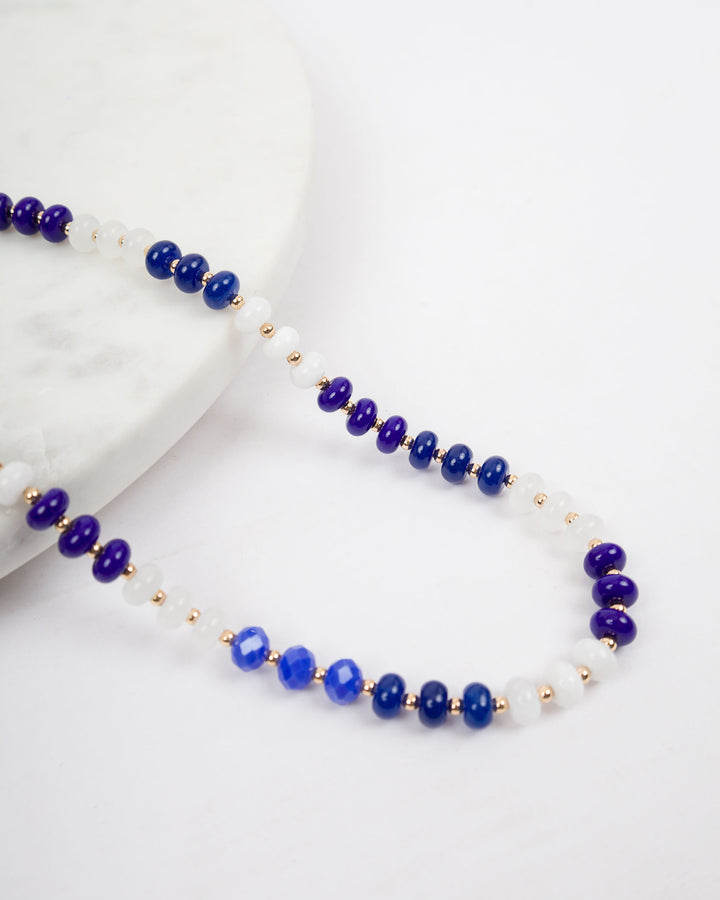 Beaded Necklace - Blue and White