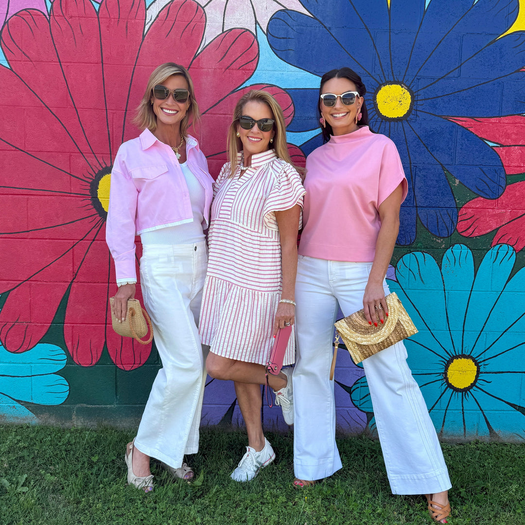 Pink Cropped Button Down Top