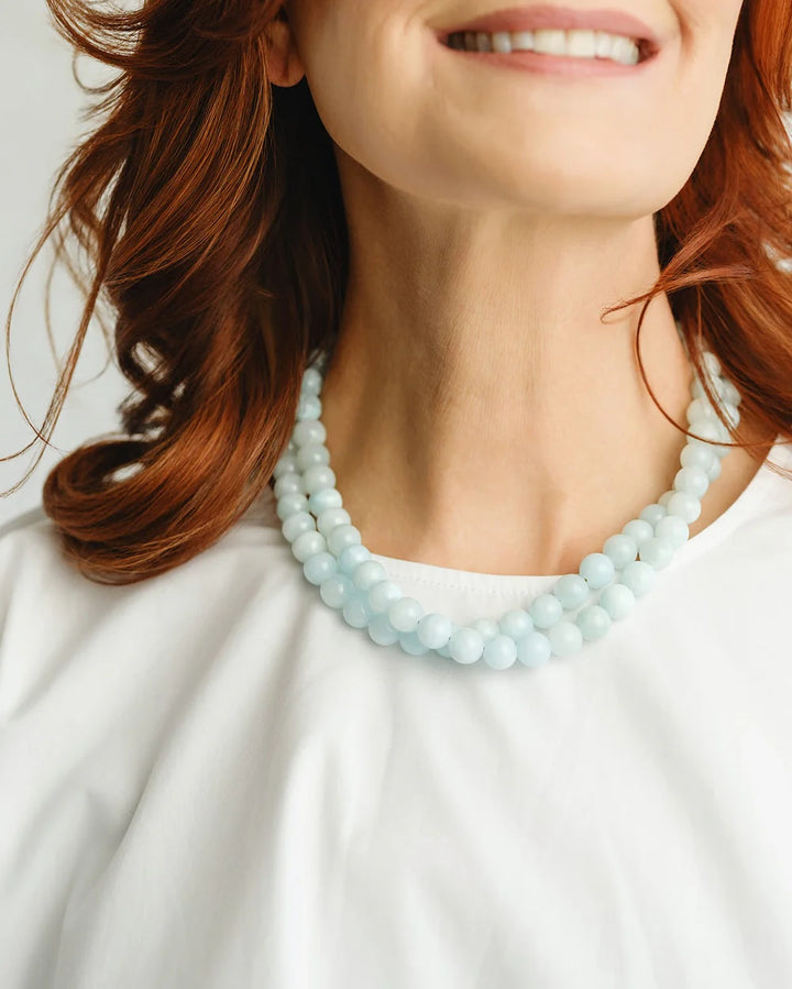 Susan Shaw Jade Double Strand Necklace - Baby Blue