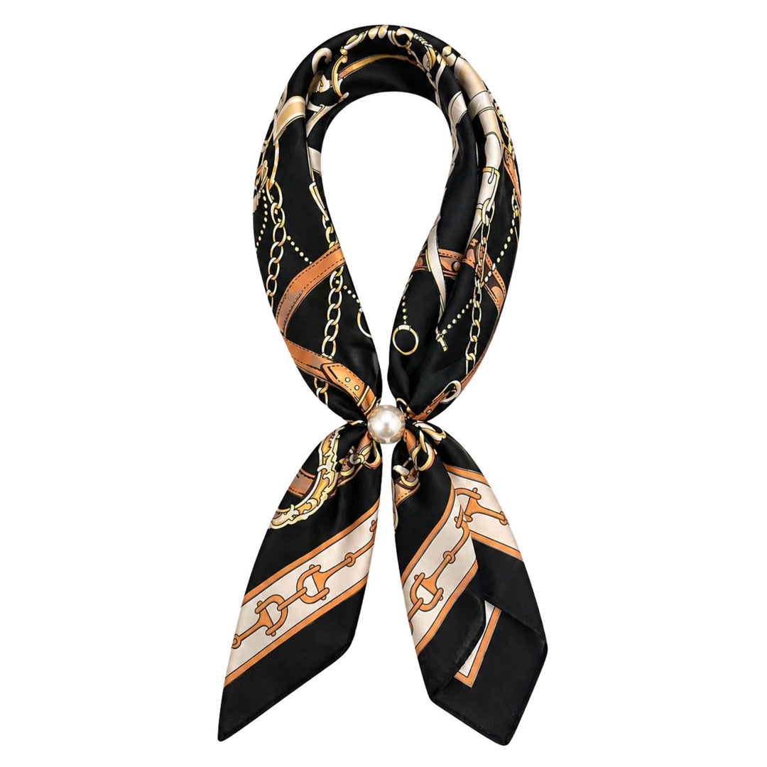 Magnetic Pearl Scarf - Black with Chains