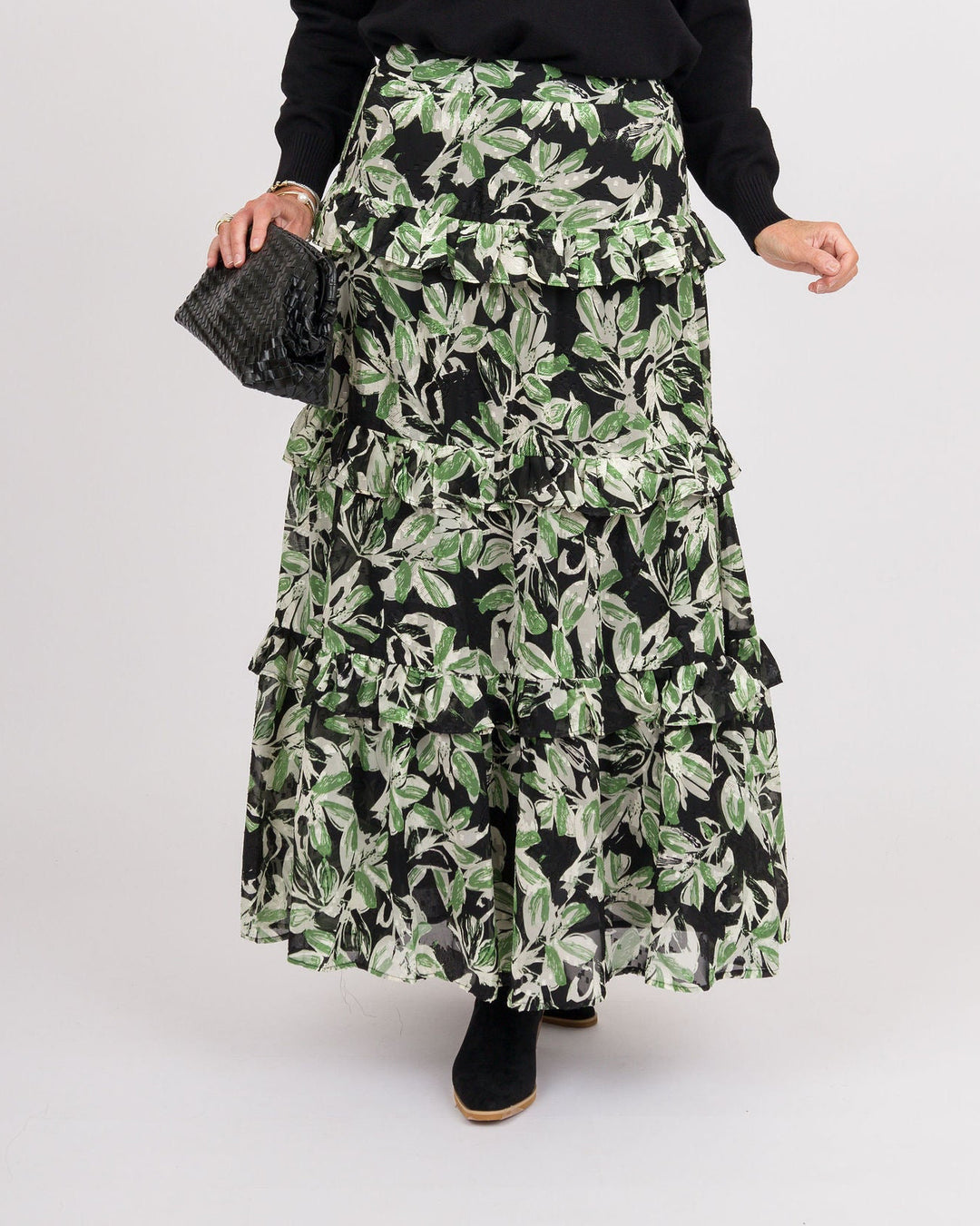 Midnight Leaves Ruffle Skirt