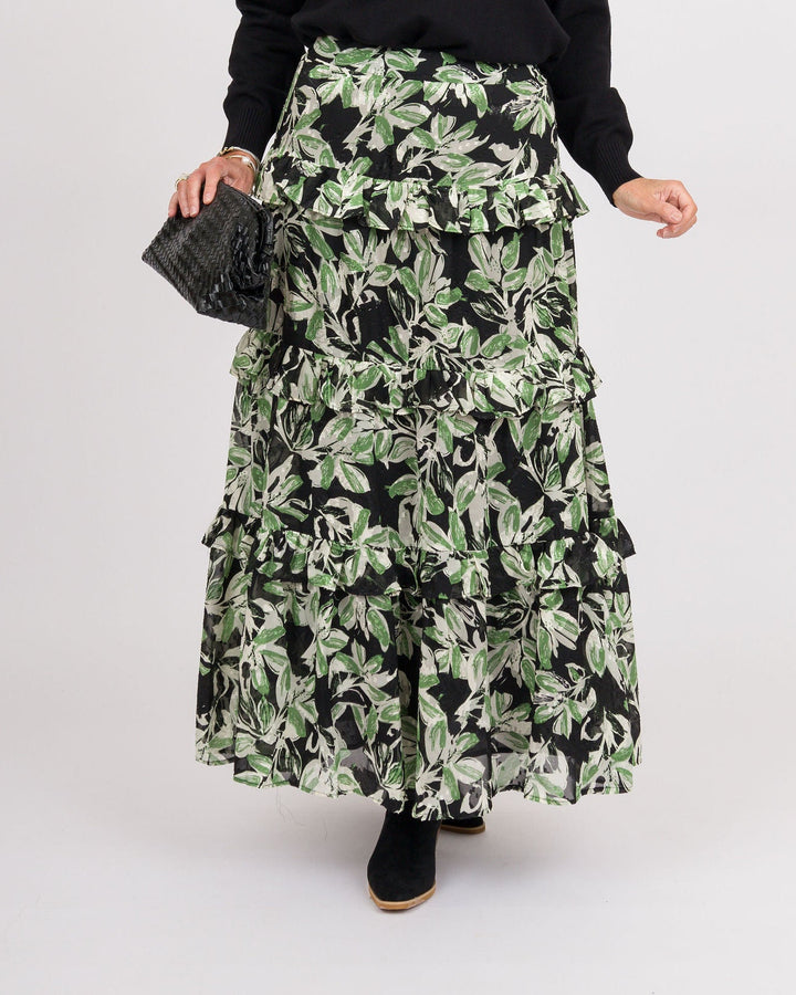 Midnight Leaves Ruffle Skirt