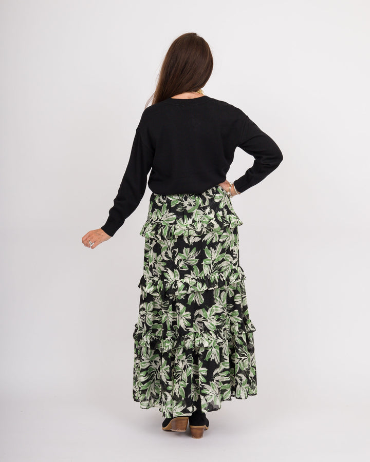 Midnight Leaves Ruffle Skirt