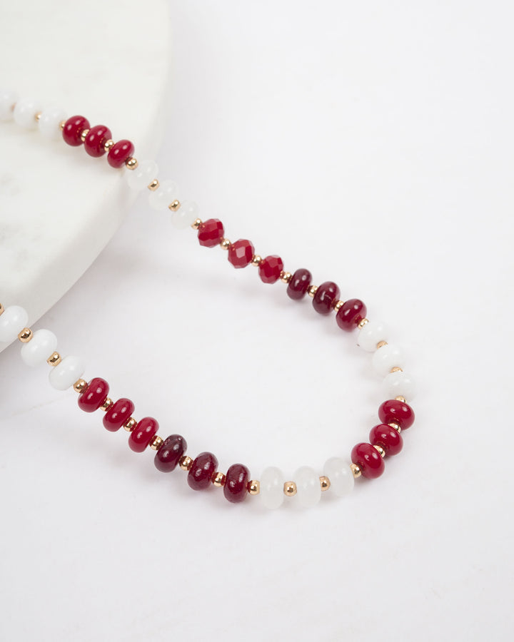 Beaded Necklace - Maroon and White