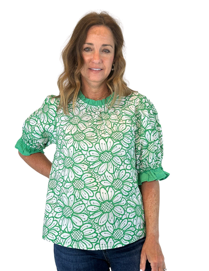Sadie Embroidered Top-Green