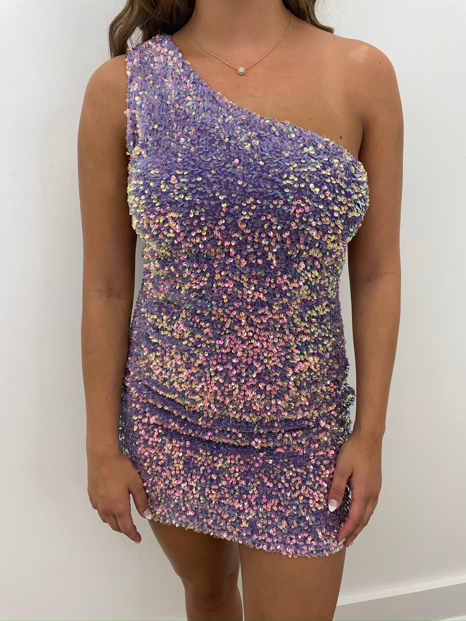 Aria One Shoulder Dress-Lilac