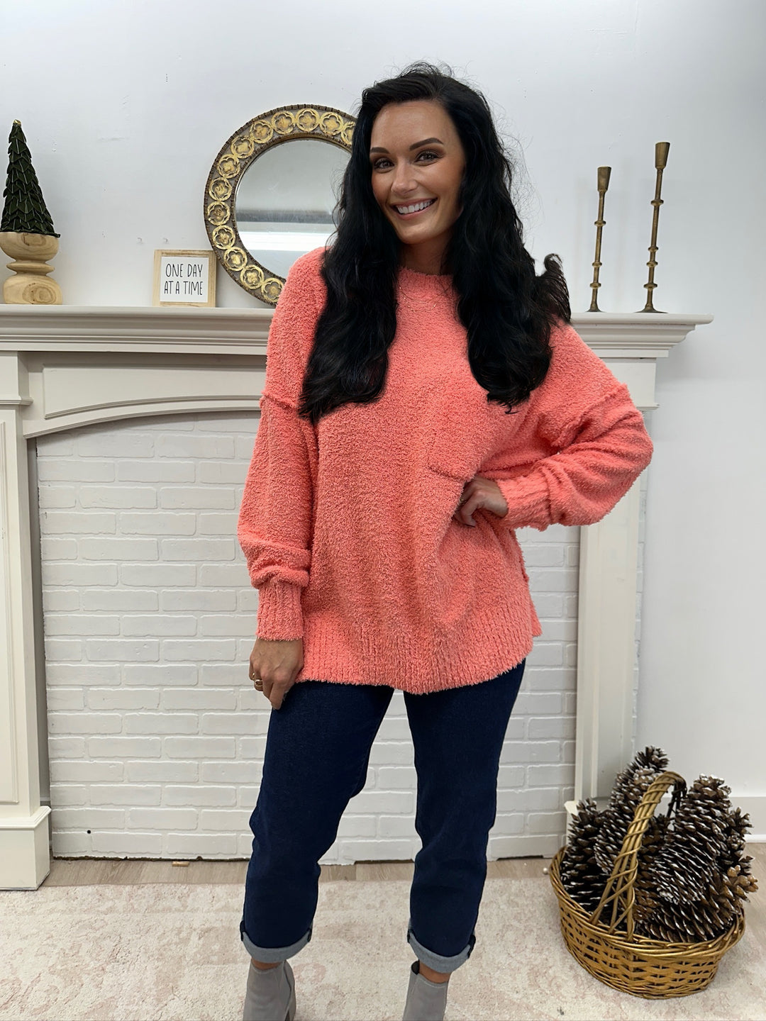 Mud Pie Rome Chenille Sweater- Coral