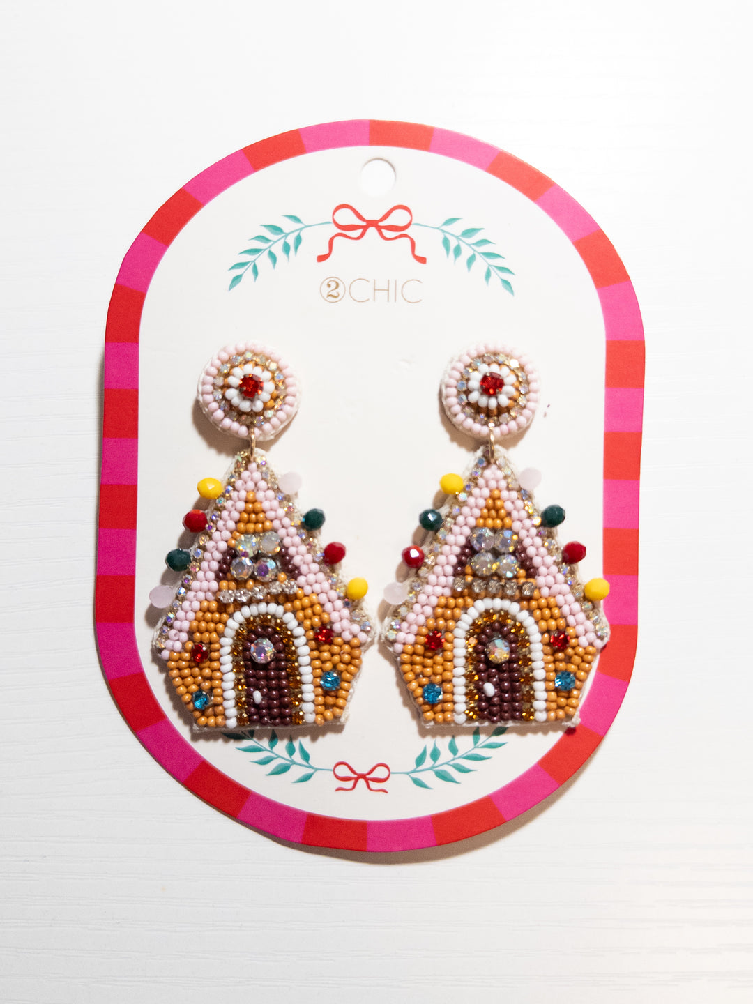 Holiday Beaded Earrings - Gingerbread House