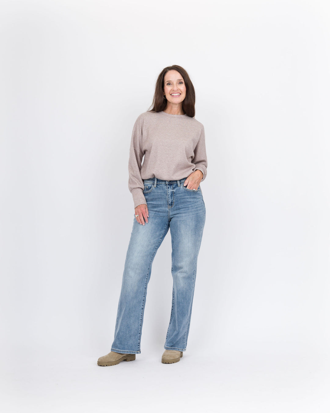 Tansy Crew Neck Top - Taupe