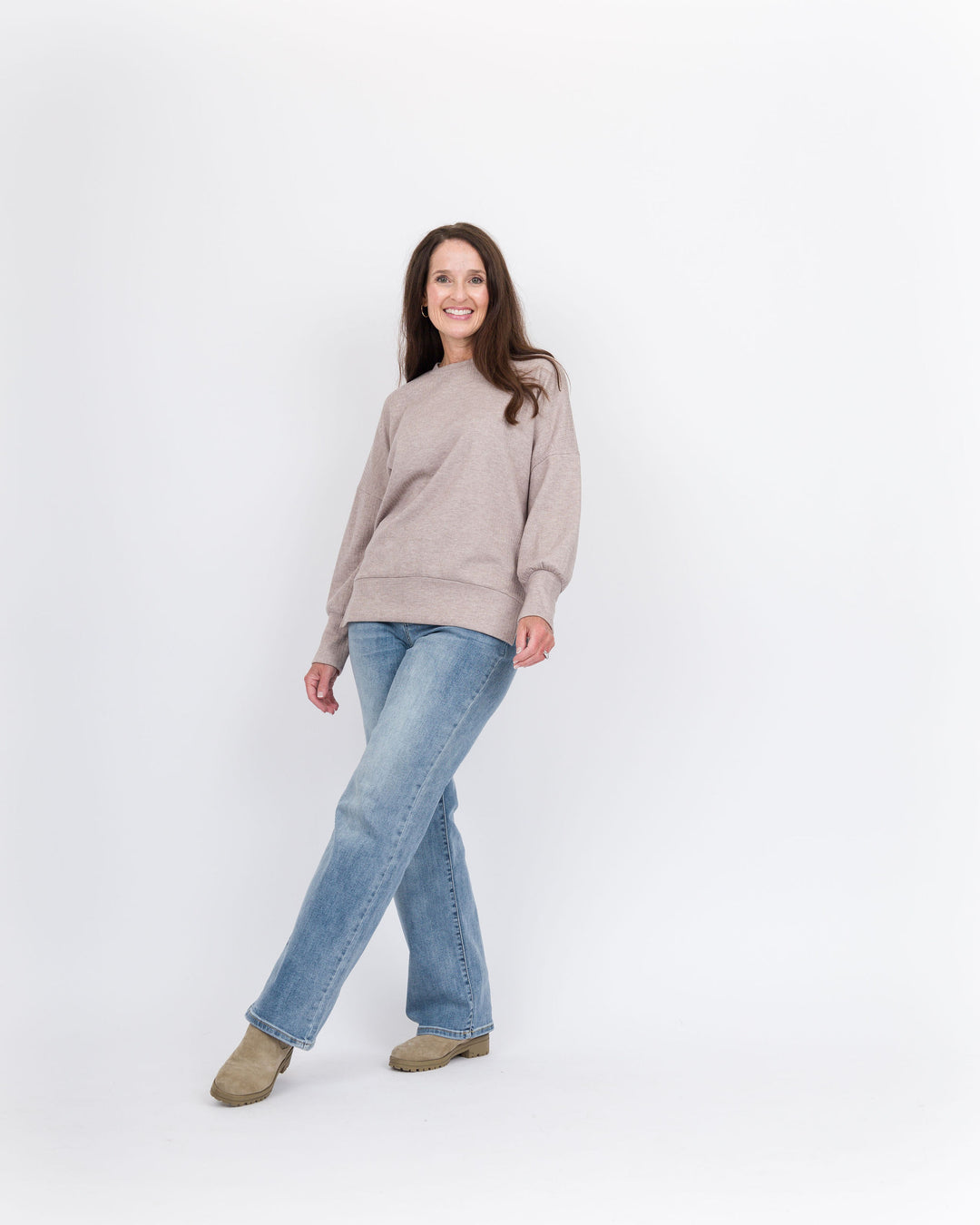 Tansy Crew Neck Top - Taupe