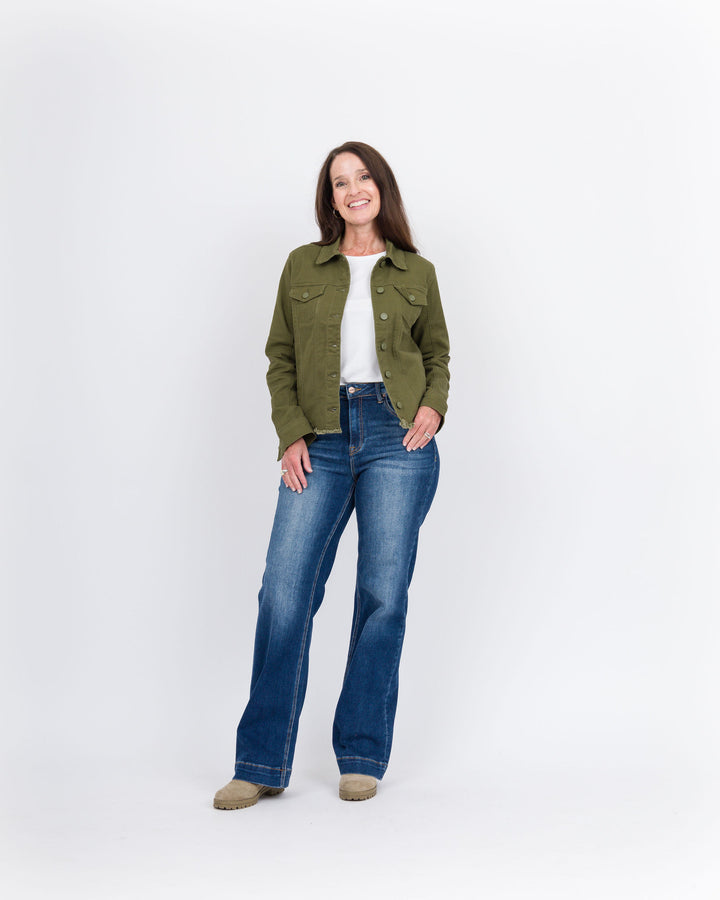 Frayed Denim Jacket - Moss Green