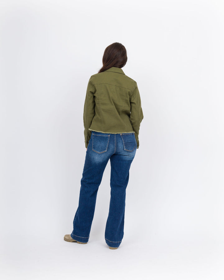 Frayed Denim Jacket - Moss Green