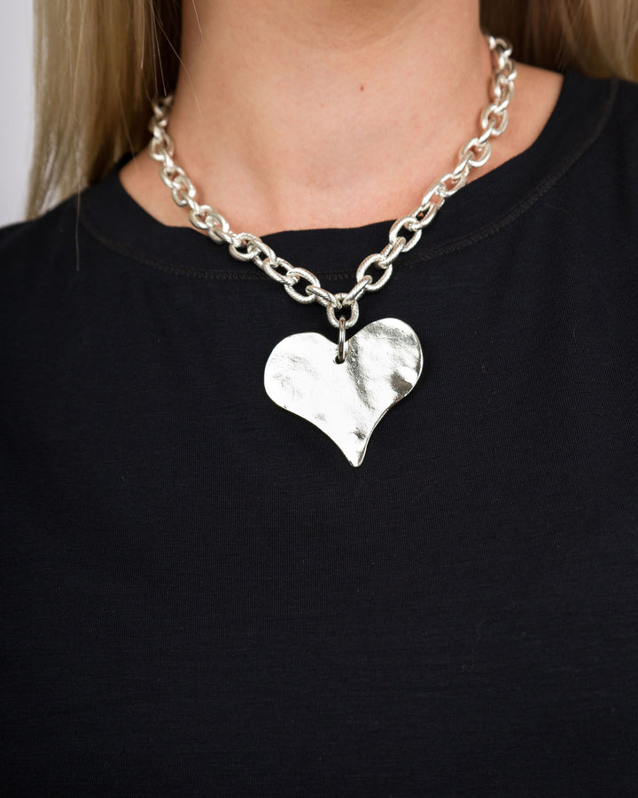 Susan Shaw Large Heart Necklace - Silver
