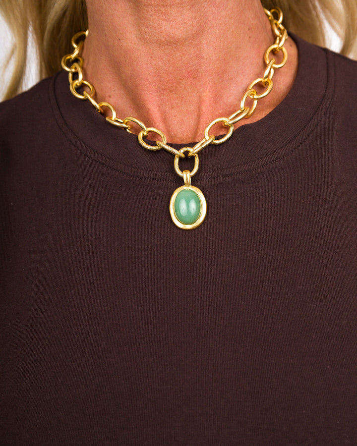 Gold Oval Jade Loop Chain Necklace