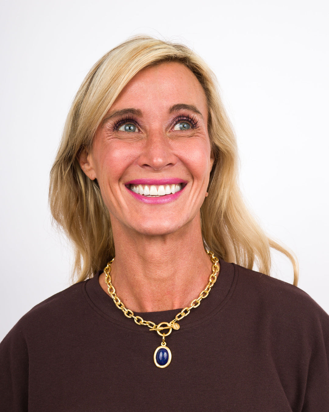 Gold Oval Blue Lapis 16" Necklace