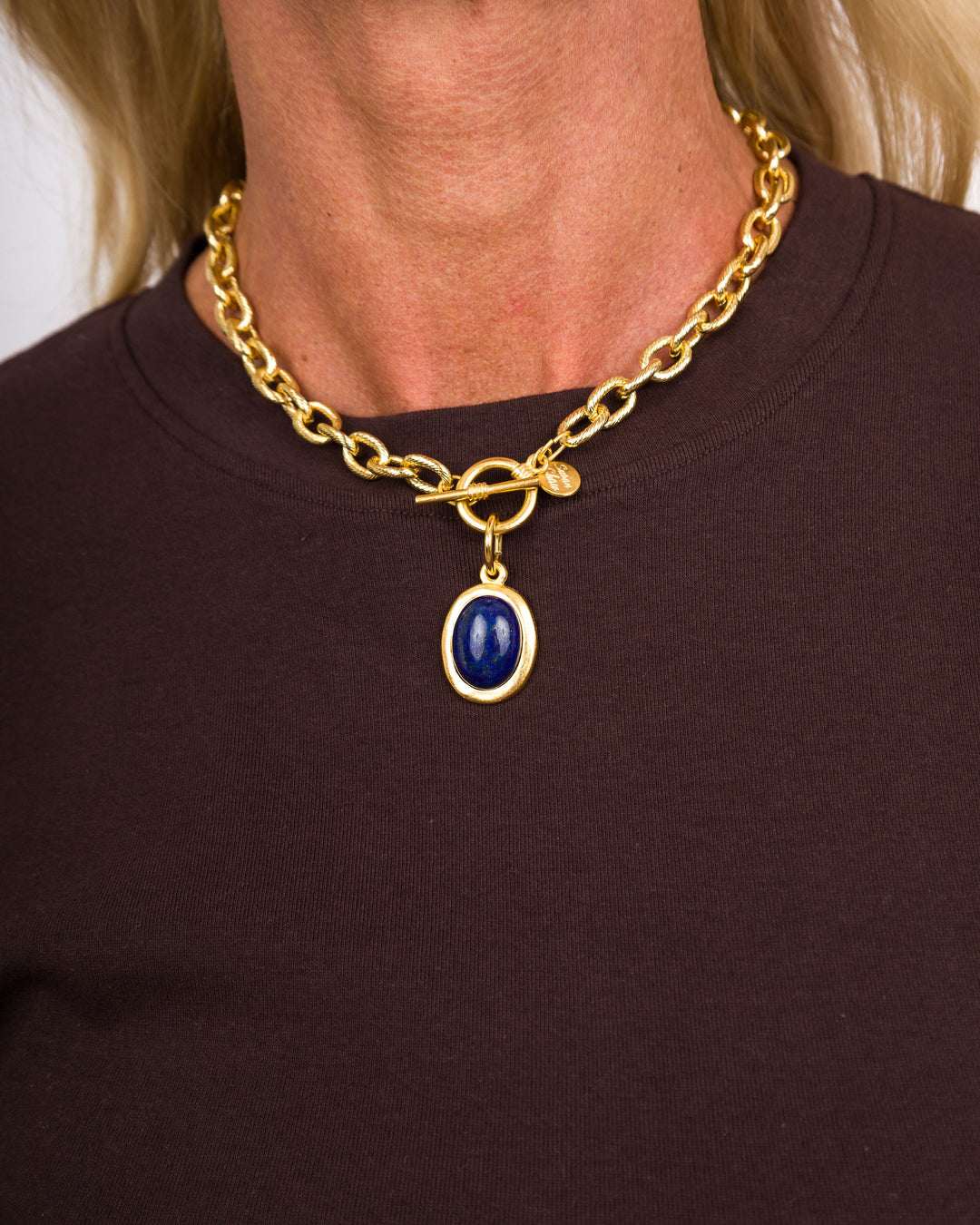 Gold Oval Blue Lapis 16" Necklace